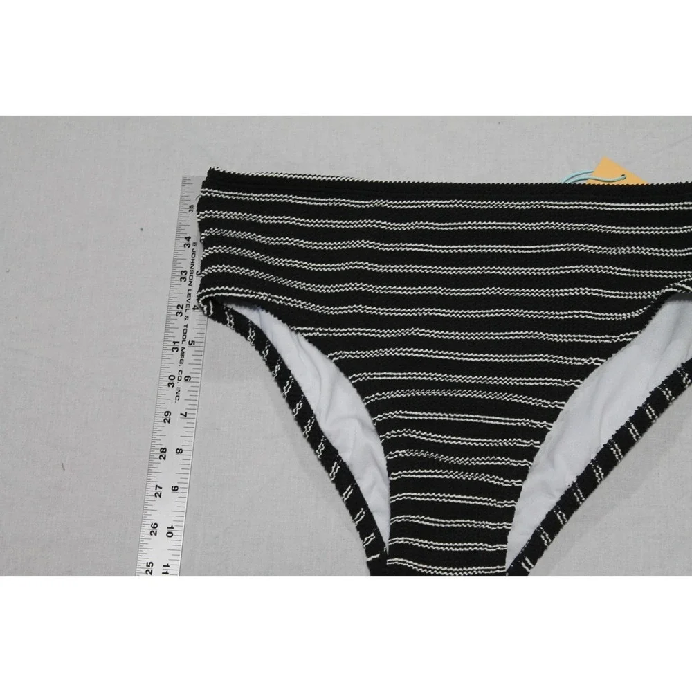 Kona Sol Bikini Bottoms Black White Striped Textured Swimwear Womens Medium NWT